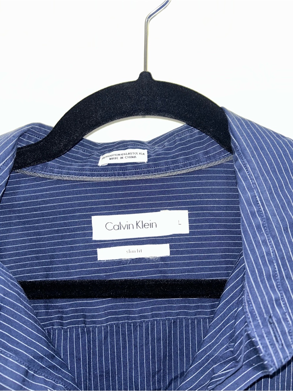 Calvin Klein Navy Pinstripe Long-Sleeve Button Shirt - Picture 2 of 3